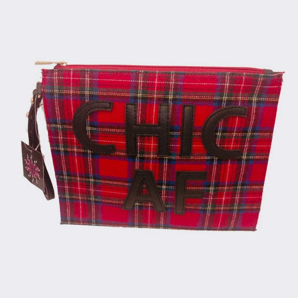 NWT Olivia Miller Red and Black Plaid Pouch